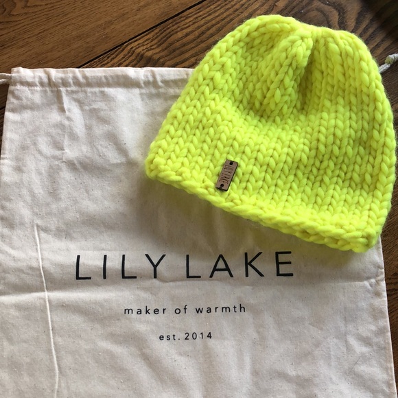 Lily Lake hand knit wool tuque / beanie ~ neon - Picture 4 of 6